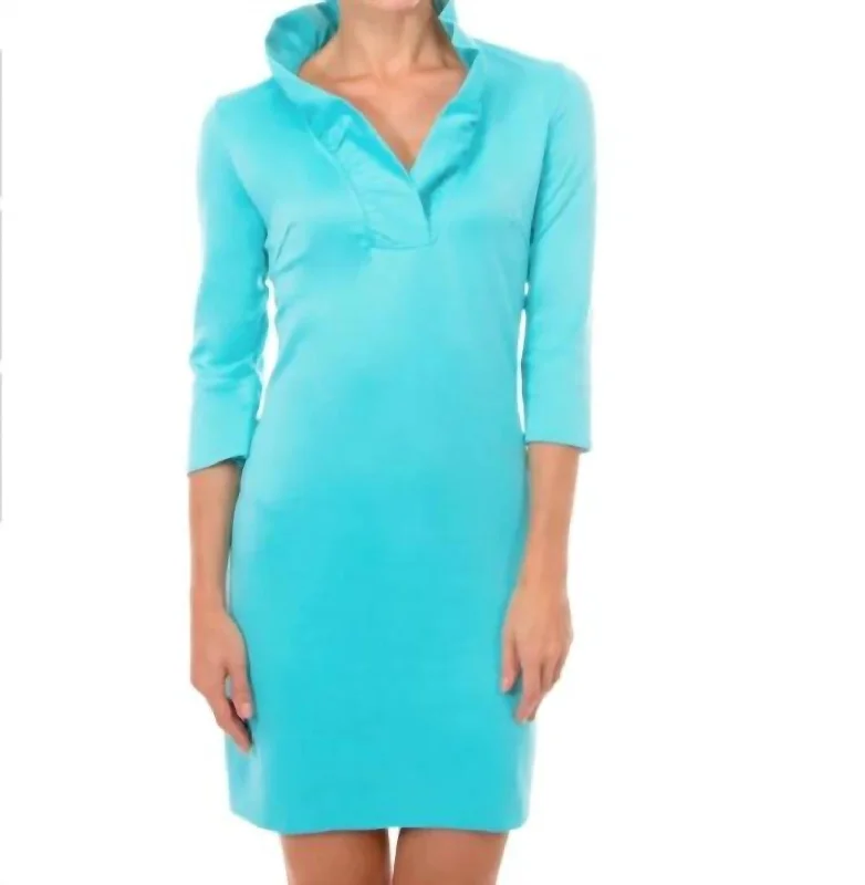 Jersey Ruffneck Dress In Turquoise Durable Fashion Picks