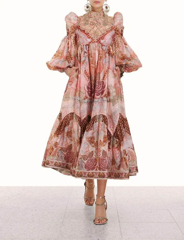 Kaleidoscope Swirl Yoke Midi Dress In Apricot Floral Find Your Unique Flair