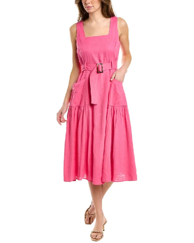 Maison Tara Belted Linen-Blend Midi Dress You'Ll Love Us Because