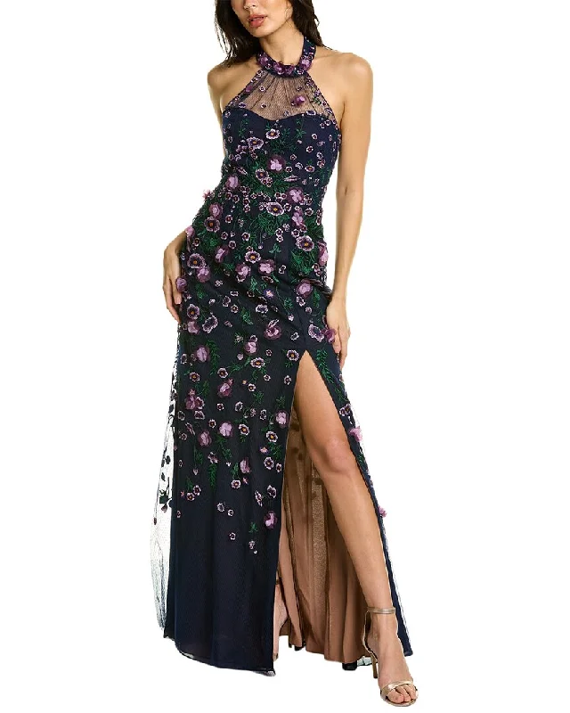 Marchesa Notte Floral Embroidered Gown Casual Chic