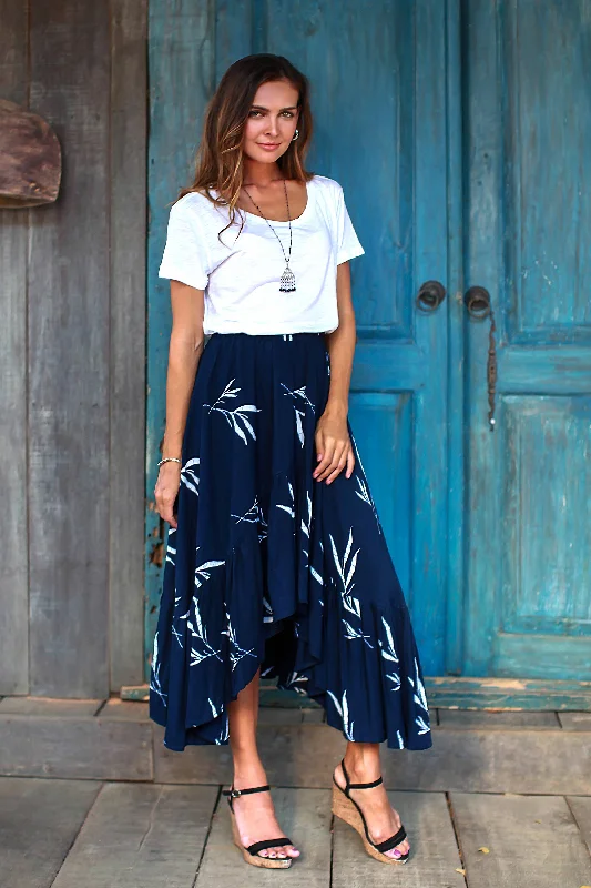 Midnight Fall Batik Rayon Skirt in Midnight and White from Bali Fashion Essentials