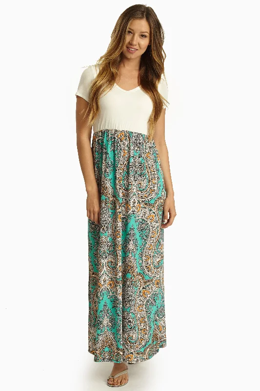 Mint Green Paisley Print Bottom Maxi Dress The Good Stuff