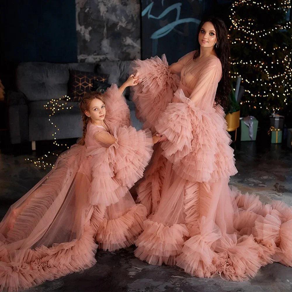 Mommy and Me Matching Puffy Tulle Dresses -  Mother-Daughter Birthday, Party, Prom, and Maternity Photoshoot Gowns Artful Design