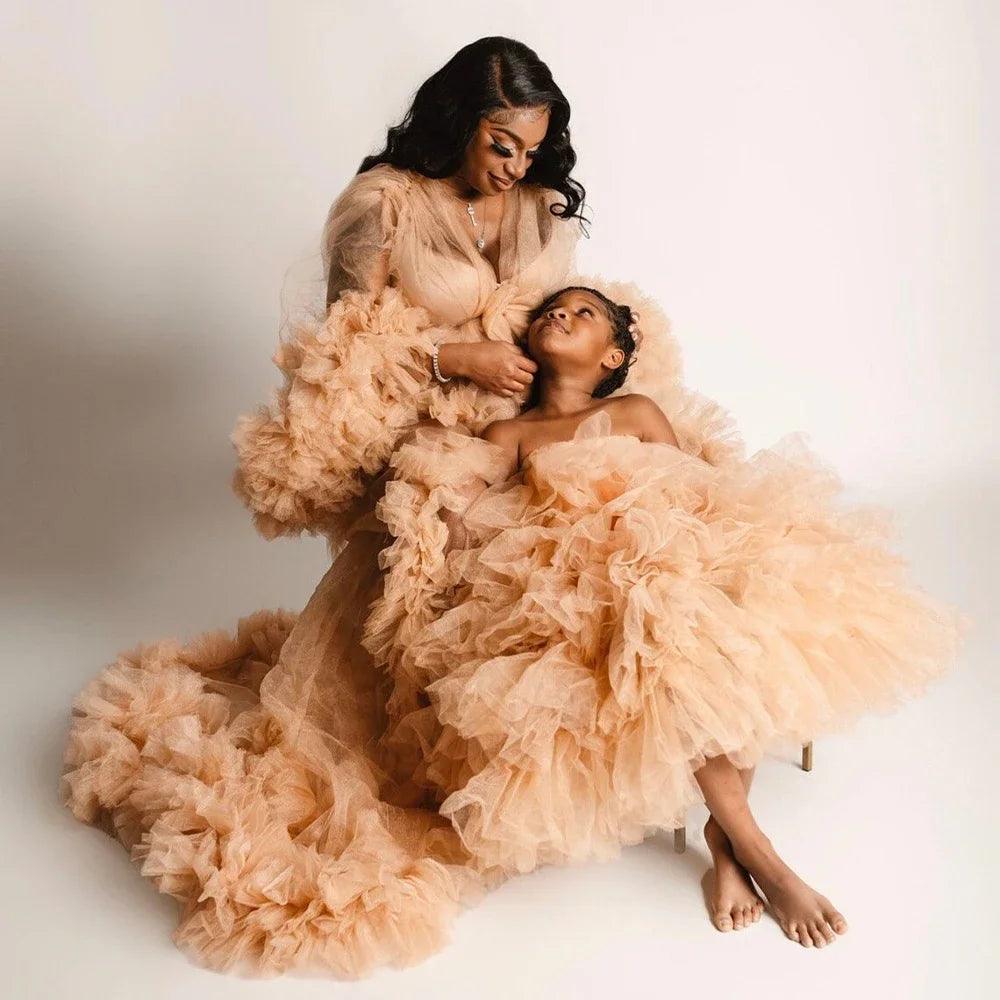 Mummy and Daughter Fluffy Tulle Gown - Maternity Photoshoot Robe, Princess Tutu Dress for Birthday & Prom Sophisticated Outfits