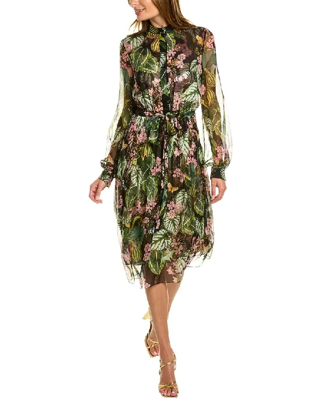 Oscar de la Renta Printed Silk Chiffon Shirtdress Ride The Style Wave