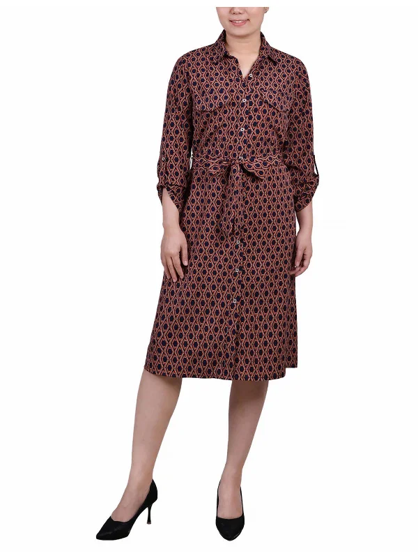 Petites Womens Woven Polyester Shirtdress Ends Soon