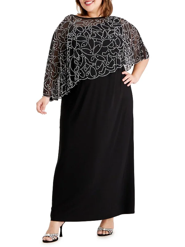 Plus Womens Knit Cape Sleeves Evening Dress Shop Sales