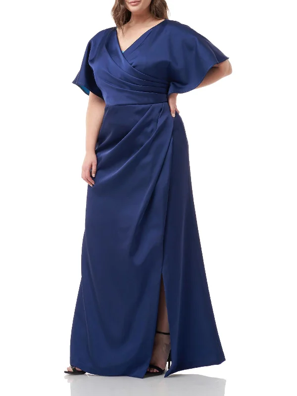 Plus Womens Satin Pleated Evening Dress Seasonal Picks