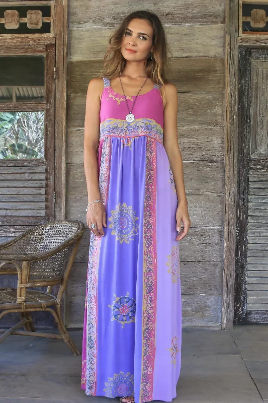 Primavera Fuchsia and Purple Batik Rayon Sundress from Bali Trendy Threads