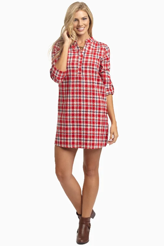 Red Plaid Flannel Dress Minimalist Chic