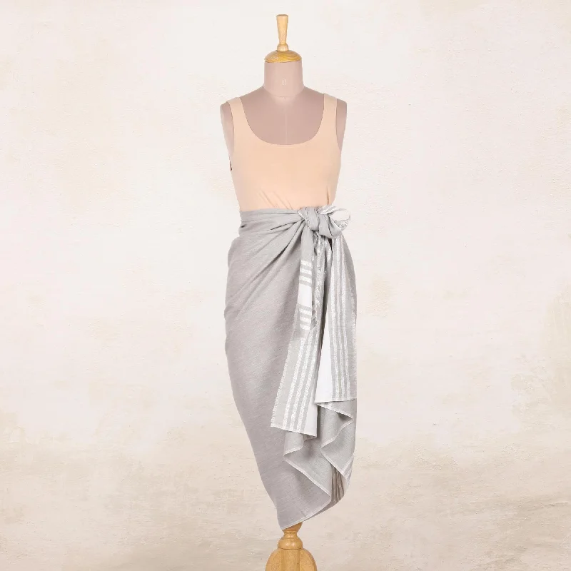 Stylish Stripes in Sage Handwoven Striped Cotton Sarong in Sage from India Comfort Meets Fashion