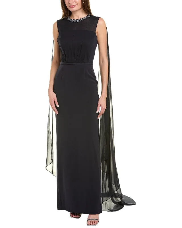 Teri Jon by Rickie Freeman Chiffon Silk-Trim Cape Gown Trend Alert