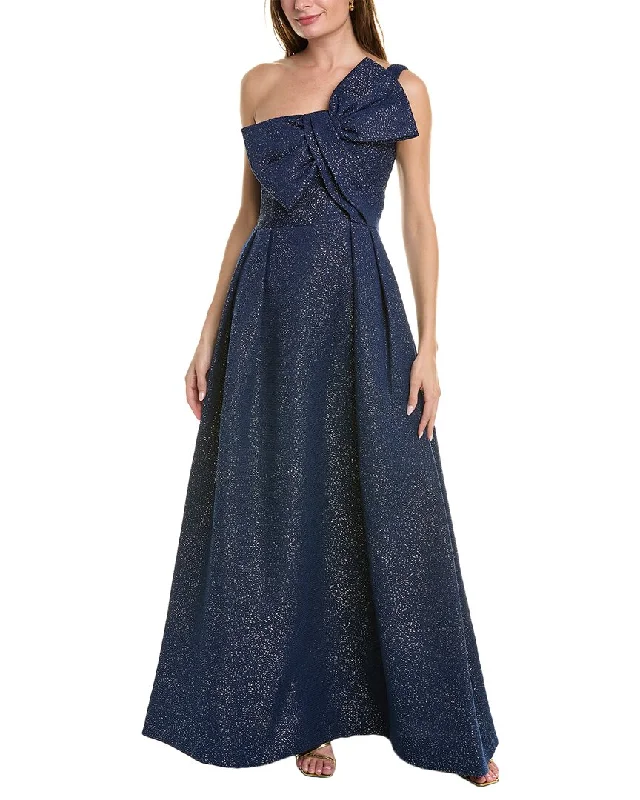 Teri Jon by Rickie Freeman Metallic Jacquard Gown Feminine Soft - Hued Styles