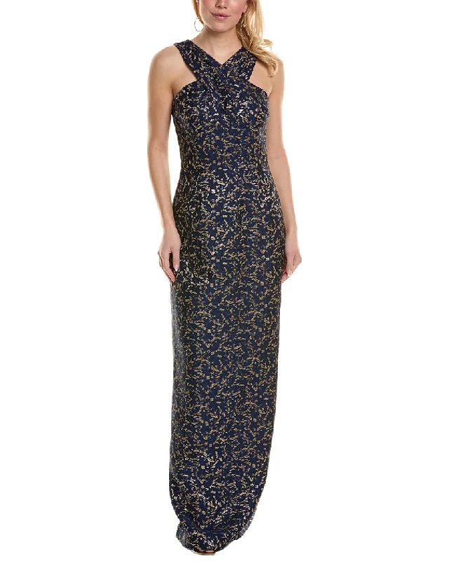 Teri Jon by Rickie Freeman Metallic Jacquard Gown Hollywood Glam Award - Show Style