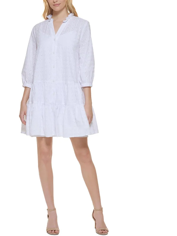 Womens Cotton Eyelet Shirtdress All Season Basics Discount