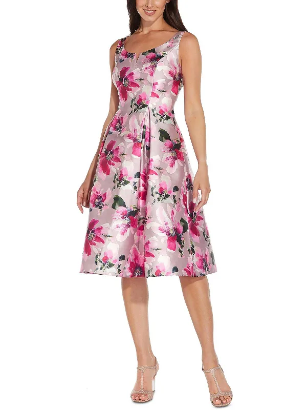 Womens Floral Printed Knee Fit & Flare Dress Chic Style