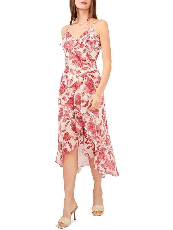 Womens Floral Wrap Midi Fit & Flare Dress Season Sale