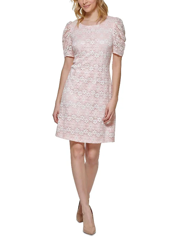 Womens Lace Puff Sleeves Shift Dress Shop Sales