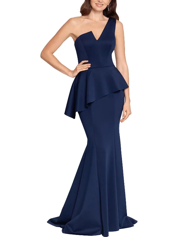 Womens Peplum One Shoulder Evening Dress Romantic Date - Night Ensemble