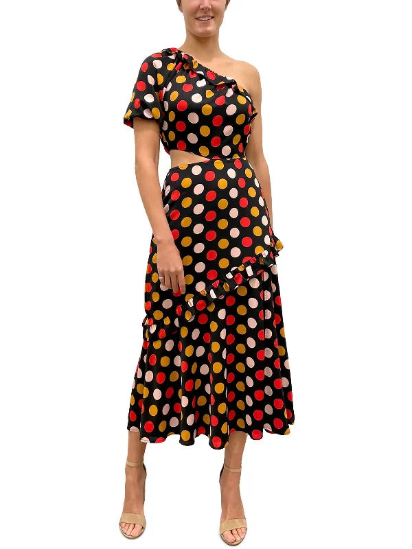 Womens Polka Dot One Shoulder Midi Dress Best Sellers