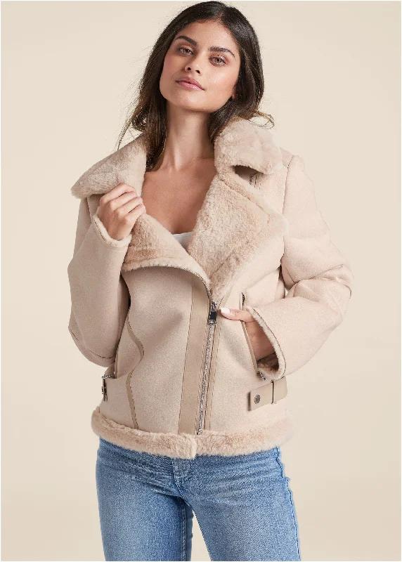 Faux-Shearling Coat - Ivory Holiday Sale