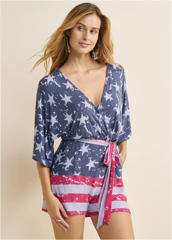 Americana Romper  - Blue Multi Chic Allure