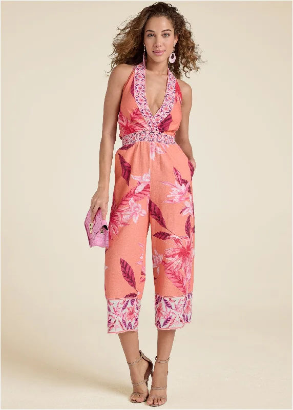 Strawberry Floral Jumpsuit - Pink Multi Bold Fashion