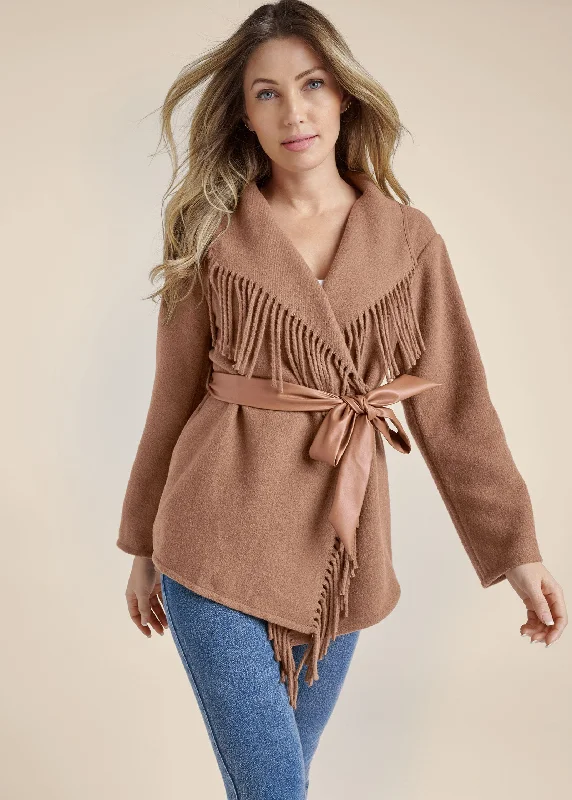 Belted Fringe Coat - Camel Style Redefined