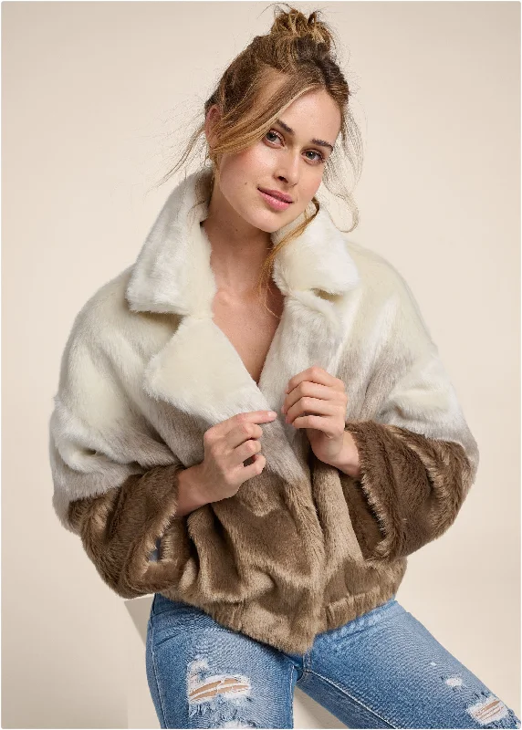 Ombre Faux Fur Coat - Cream Multi Trendsetter's Closet