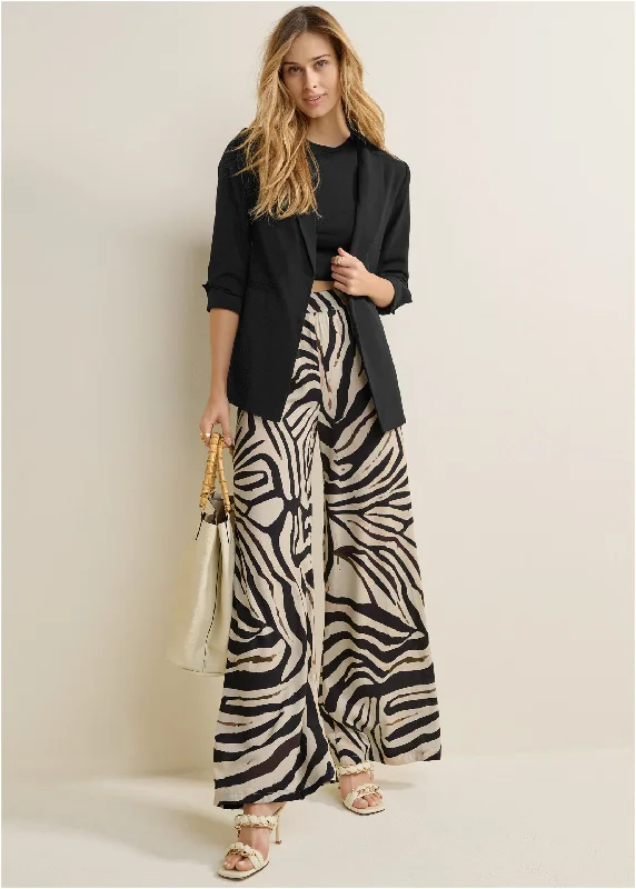 High-Waist Wide Leg Pants - Black & Natural End Of Season Clearance